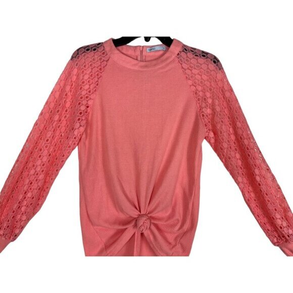 3 for $15 Miholl Coral Long Sleeve Lace Knit Top, Tie Front , NWT Size Small - Picture 2 of 10